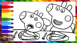 Disegna e Colora Peppa Pig e George Pig che Mangiano Verdure  Disegni per Bambini