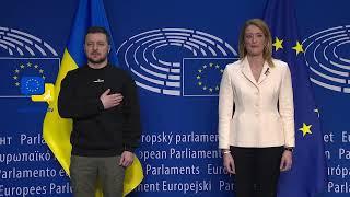 Ukraine National Anthem and Ode to Joy! Hand on heart for Volodymyr Zelenskyy at EU Parliament!