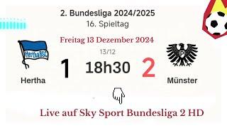 2. BUNDESLIGA : Hertha 1 - 2 Münster live auf Sky Sport Bundesliga 2 - 13.12.2024 um 18 Uhr 30