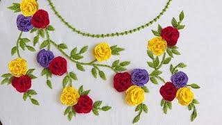 Neckline Hand Embroidery With Brazilian Stitches - Fancy Kadhai Design - Fancy Flower Design