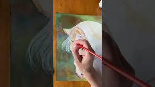 Watercolor white horse  #petportrait #watercolourist #shortsvideo