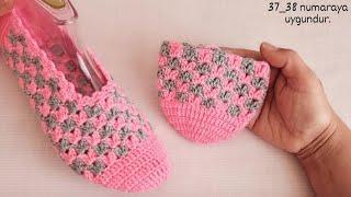 Tığ işi iki renkle Lale Desen Patik Yapılışı knitting crochet desen tutorial stitch design lif DIY