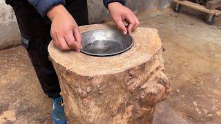 Restoring Life To Dead Hardwood Monolithic // Turn A Hollow Tree Stump Into A Tea Table With A Fire