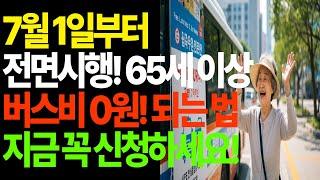 7월 1일부터 전면시행! 65세 이상 버스비 0원! 되는법 지금 꼭 신청하세요!