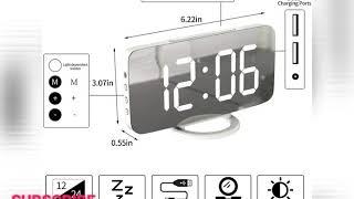 WulaWindy, Digital Alarm Clock, Large Mirrored LED Display, USB Charger, Snooze Function, Dim Mod