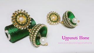 How To Make Beautiful Designer Silk Thread Pearl Earrings | DIY |  Jhumkhas | uppunutihome