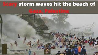 Scary storm waves hit the beach of Gaza, Palestine