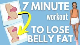 7 MINUTE BELLY FAT WORKOUT  7 DAY CHALLENGE  -   STANDING CARDIO ABS & tips on how to lose belly fat