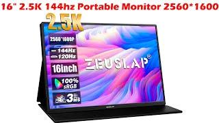 ZEUSLAP 16" 2.5K 144hz Portable Monitor 2560*1600 16:10 100%sRGB 500Cd/m² Travel Gaming Display