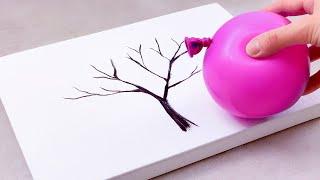 Técnica de pintura con globos / Cómo pintar un árbol para principiantes / Pintura ASMR satisfactorio