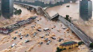 Mass evacuation in China! Unstoppable water flow destroys bridge, Linjiang city sinks