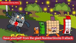 Save yourself! from the giant Numberblocks 9 attack  | Numberblocks Fanmade Coloring Story