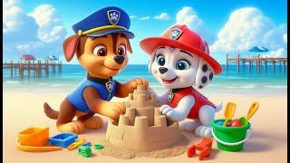 Paw Patrol The Mighty Movie | Marshall & CHASE Play on the Beach!! - Very Funny Story | Rainbow 3