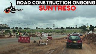 Road Construction Works In Progress on the Suntreso - Bekwai Roundabout Road in Kumasi, Ghana.