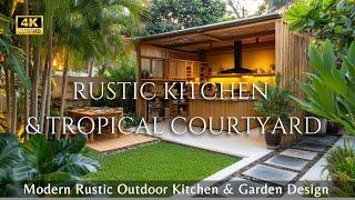 Modern Rustic Outdoor Kitchen Design in a Beautiful Tropical Courtyard Garden for a Cozy Retreat