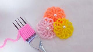 Super Easy Woolen Flower Making for Beginners - Hand Embroidery Amazing Trick - Wool Thread Design