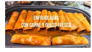 Enfrijoladas con carne y queso fresco