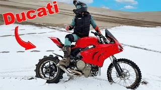 Crotch Rocket with Paddle tire in Sand Dunes and Snow!