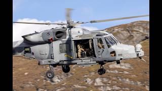 Army Air Corps Wildcat helicopter flying low through Glen Ogle, callsign Villain 61 4K