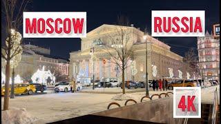 4k Winter Walk in Moscow - Russia Winter - Night Walk In Moscow - Beautiful Russia Freezes in Winter