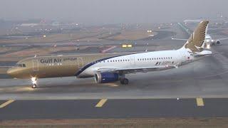 Gulf Air, Jet Airways and Kuwait Airways seen on taxiway of Mumbai Airport