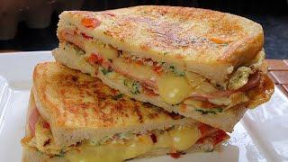 Cheese Egg Toast Breakfast Recipe | One Pan Egg Toast | Omelette Sandwich | Food Ocean