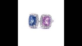 4.80 Carat Blue & Pink Sapphire, Diamond Halo Toi et Moi Ring in Platinum