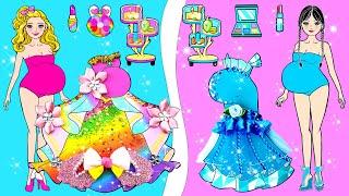 DIY Paper Doll - NEW FASHION For Disney Princess Rainbow And Blue Barbie Makeup - Dolls Beauty