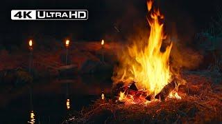 Relaxing 4K Night Campfire by the River  100% Authentic Sounds