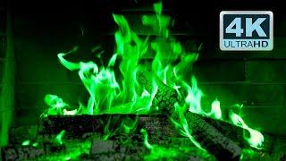  Green Fireplace 4K! Magic Fireplace Burning with green flames (12 HOURS)