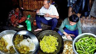 wild cane small bamboo shoots curry with potato and rice || Jungle family cooking