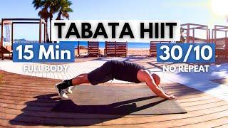 Tabata Full Body HIIT Workout 15 Min / Tabata 30/10 / No Repeat 