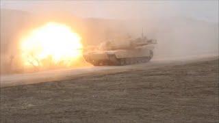 M1A1 Abrams Main Battle Tanks Firing in Live Fire Exercises OPFOR Training with Ironhorse Brigade