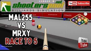 Mal255 vs MRXY in a 9-Ball race to 5 rack match on Shooters Pool