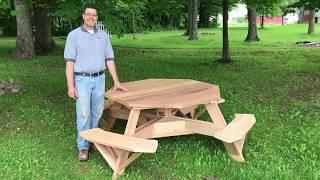 61" Octagon Top Western Red Cedar Picnic Table with Easy Seating