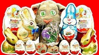 Kinder Surprise Eggs Maxi Egg Easter Bunny Chocolate Talking Tom Cat Smashing Unwrapping