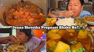 Local Mutton Curry/Mukbang Masu Bhat saag Aloo and Dallekhursani/Jenna Shrestha Pregnant  Bhako Ho?