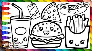 Come Disegnare il Fast Food  Disegnare e Colorare Carini Cibi Veloci  Disegni per Bambini