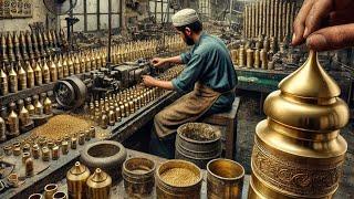 "Manufacturing Process of Brass Surma Dani in a Factory..