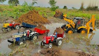 JCB 5cx fully loading sand in HMT tractor | Swaraj FE 744 Tractor |@MrDevCreators