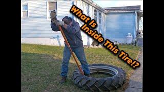 Replacing An Old Farm Tractor Tire Tube By Hand---Surprise Inside!