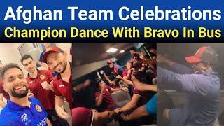 Afghanistan Cricket Team Winning Celebrations In Dressing Room | Champion Dance With Bravo In Bus