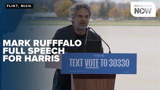 Hulk actor Mark Ruffalo gives campaign speech to Flint, Michigan crowd in support of Kamala Harris