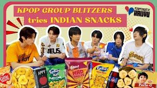 K-pop Group BLITZERS tries INDIAN SNACKS for the First Time! | Namaste Hallyu