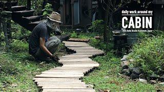 DIY Garden Pathways using scrap pallet wood.