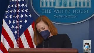 WH press briefing ends with Newsmax staffer Emerald Robinson shouting a question that Psaki ignores.