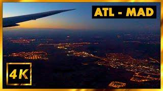 [4K] Vuelo Atlanta - Madrid | Vuelo nocturno y amanecer en España desde el avión | Delta Air Lines