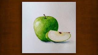 Green apple, watercolor painting