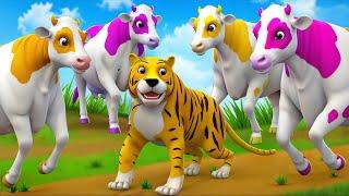 4 Color Cows in Epic Battle: Tiger vs Cow Family