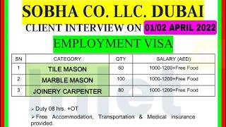 DUBAI UAE  | SOBHA COMPANY INTERVIEW AT INLET JOBS CONSULTANCY ON 02 APRIL 2022 | Delhi